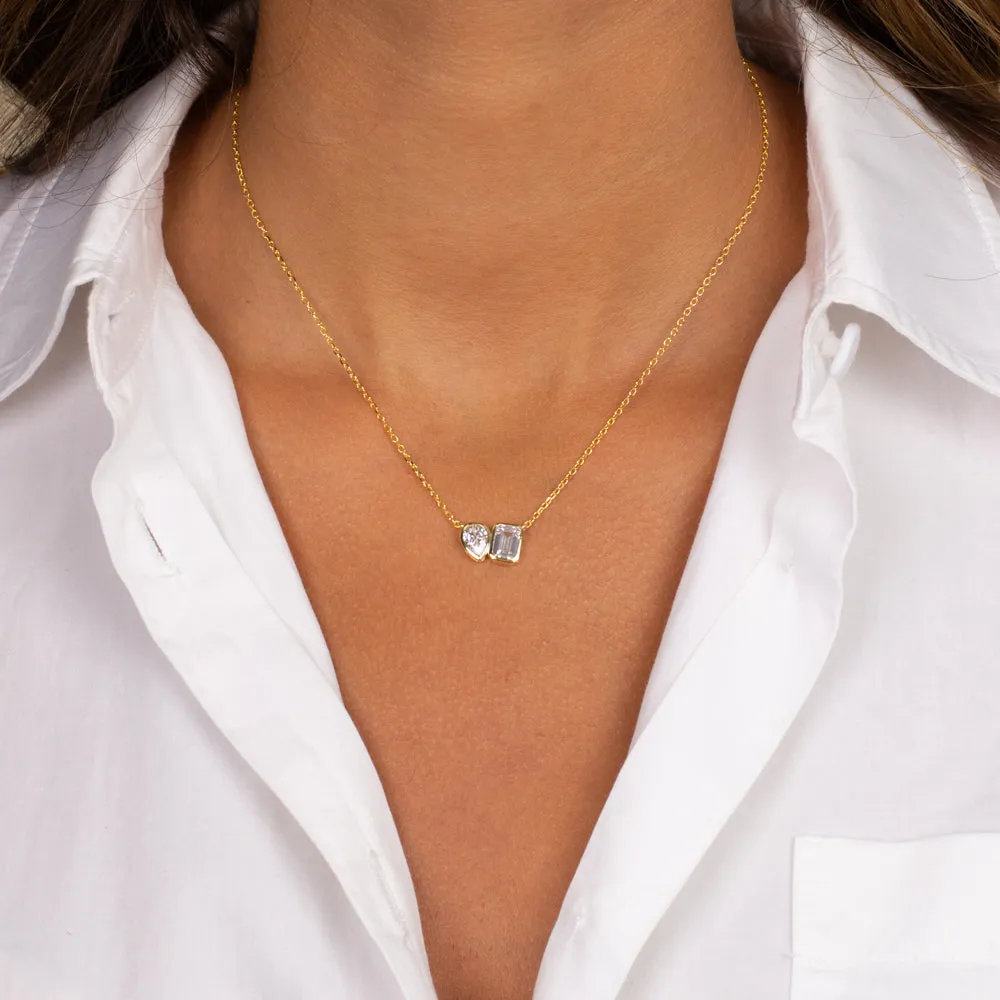 Teardrop X Emerald Bezel-Set Chain Necklace sold by Adina Eden's product image thumbnail 2