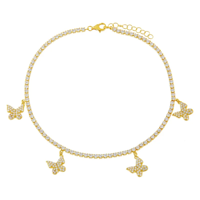 Dangling Butterfly Tennis Anklet sold by Adina Eden's