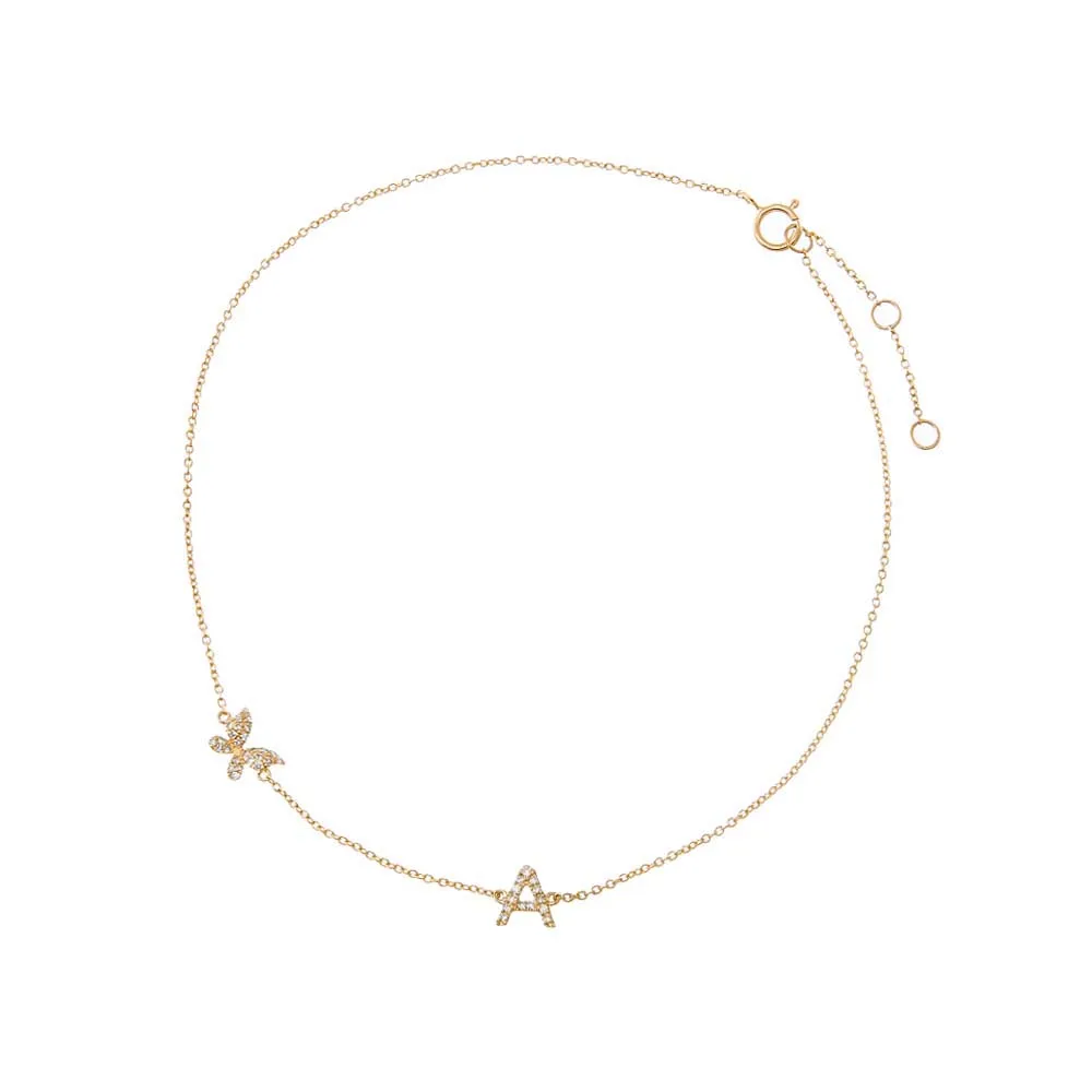 Diamond Pavé Butterfly Initial Anklet 14K sold by Adina Eden's