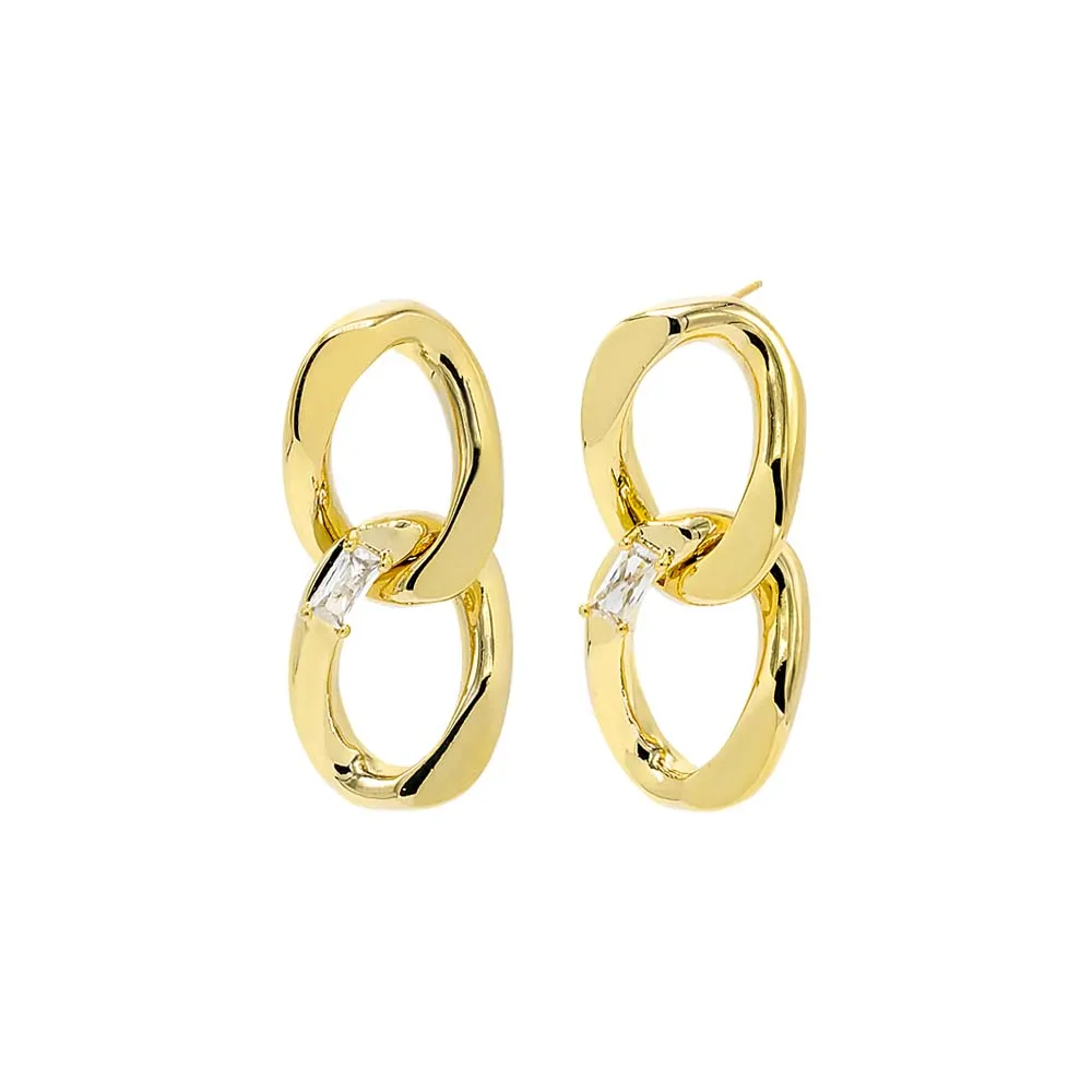 CZ Baguette Accented Double Link Drop Stud Earring sold by Adina Eden's