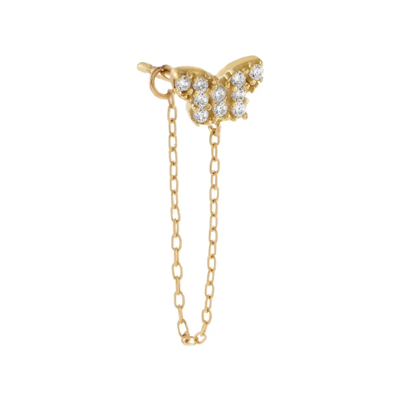 CZ Butterfly Chain Stud Earring 14K sold by Adina Eden's