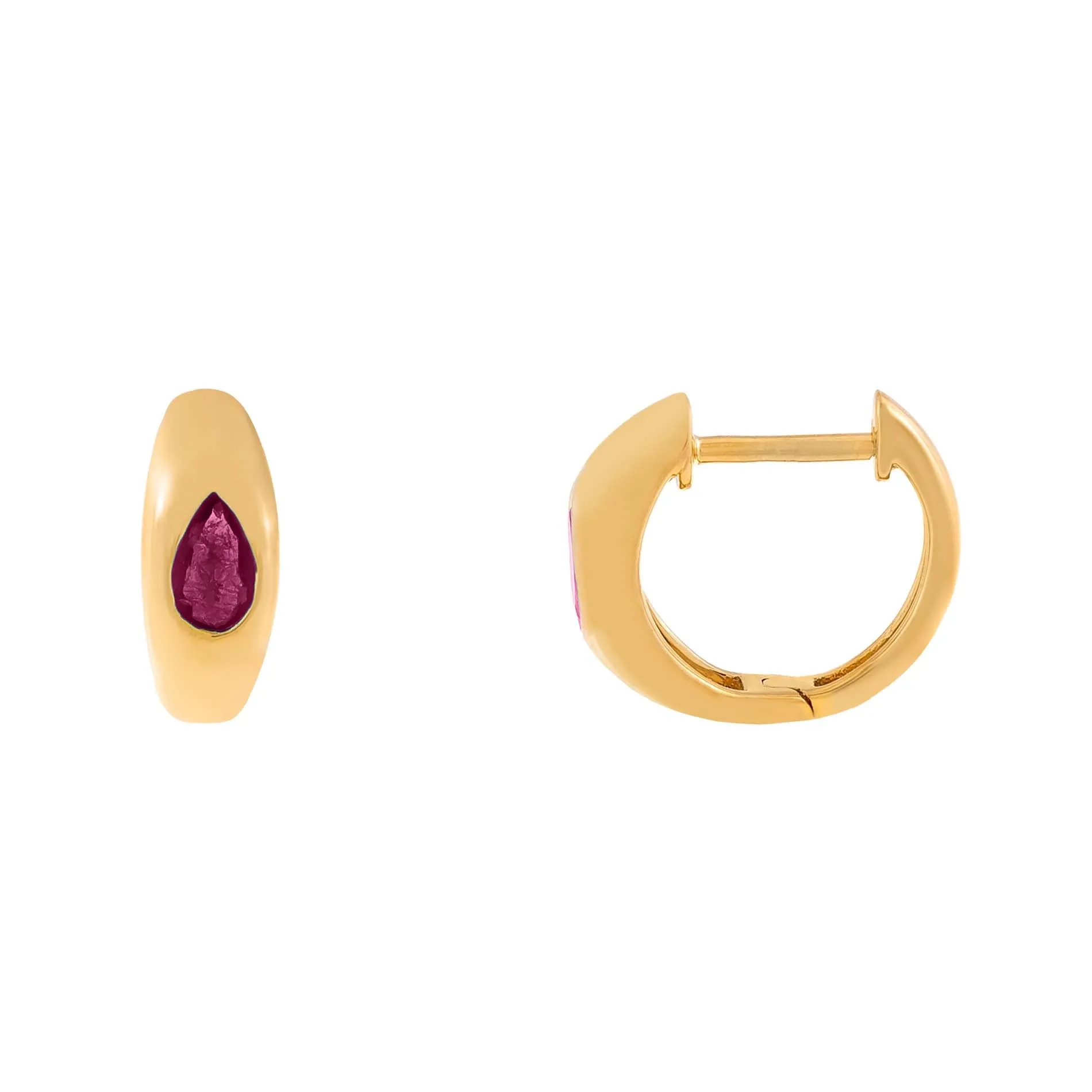 Gemstone Teardrop Hollow Dome Huggie Earring 14K sold by Adina Eden's product image thumbnail 3