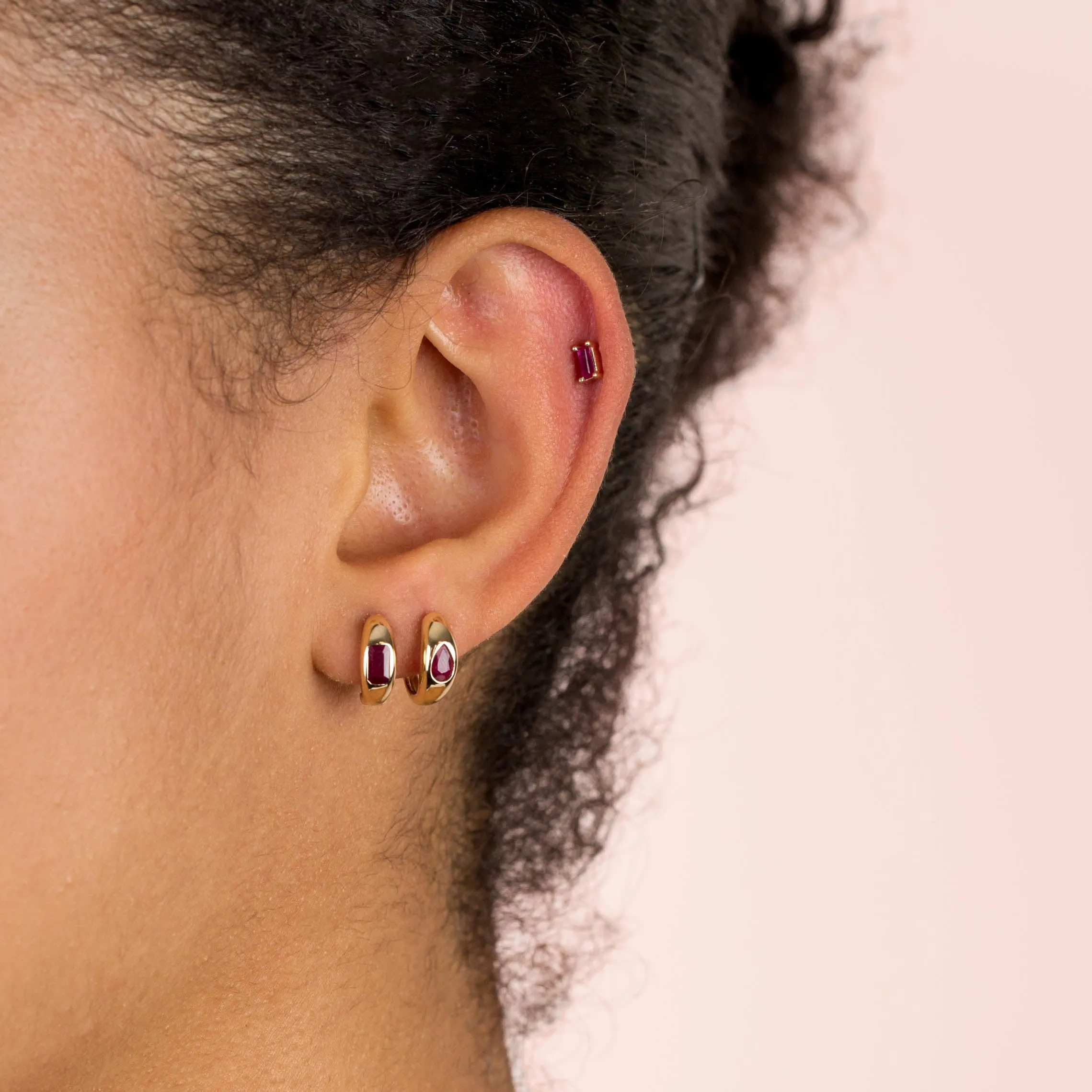 Gemstone Teardrop Hollow Dome Huggie Earring 14K sold by Adina Eden's product image thumbnail 2
