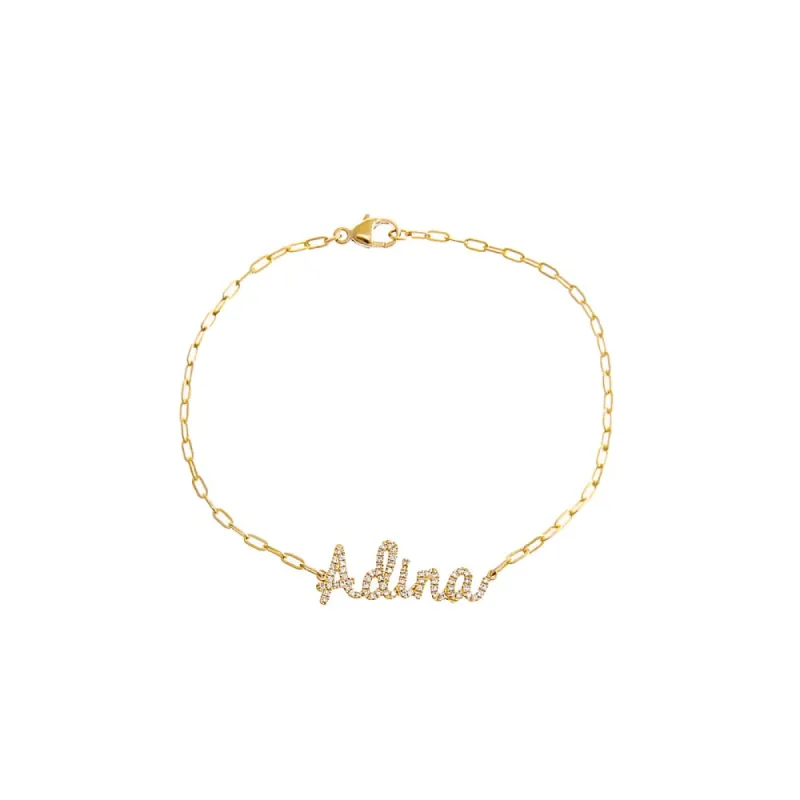 Diamond Script Name Paperclip Bracelet 14K sold by Adina Eden's