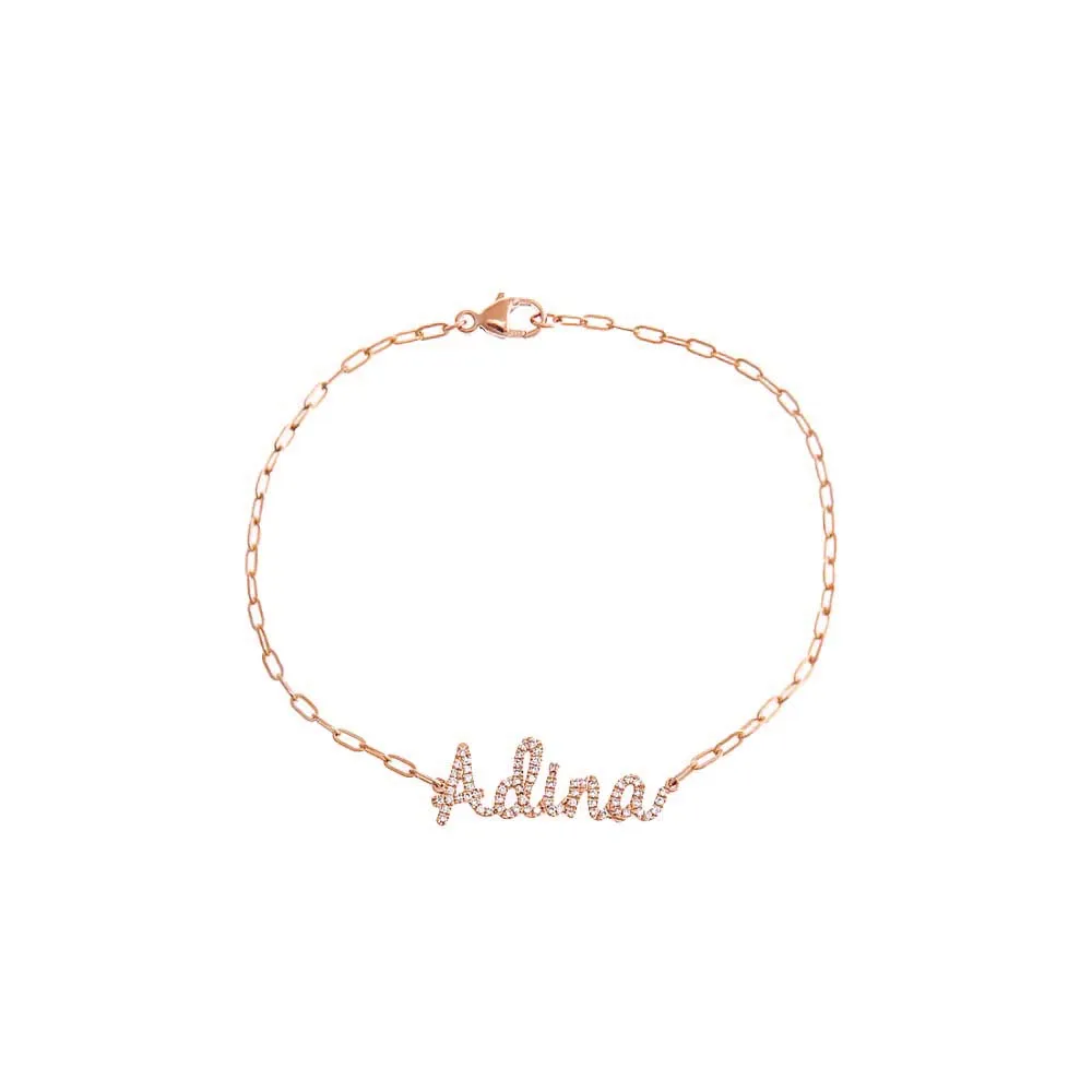 Diamond Script Name Paperclip Bracelet 14K sold by Adina Eden's product image thumbnail 4