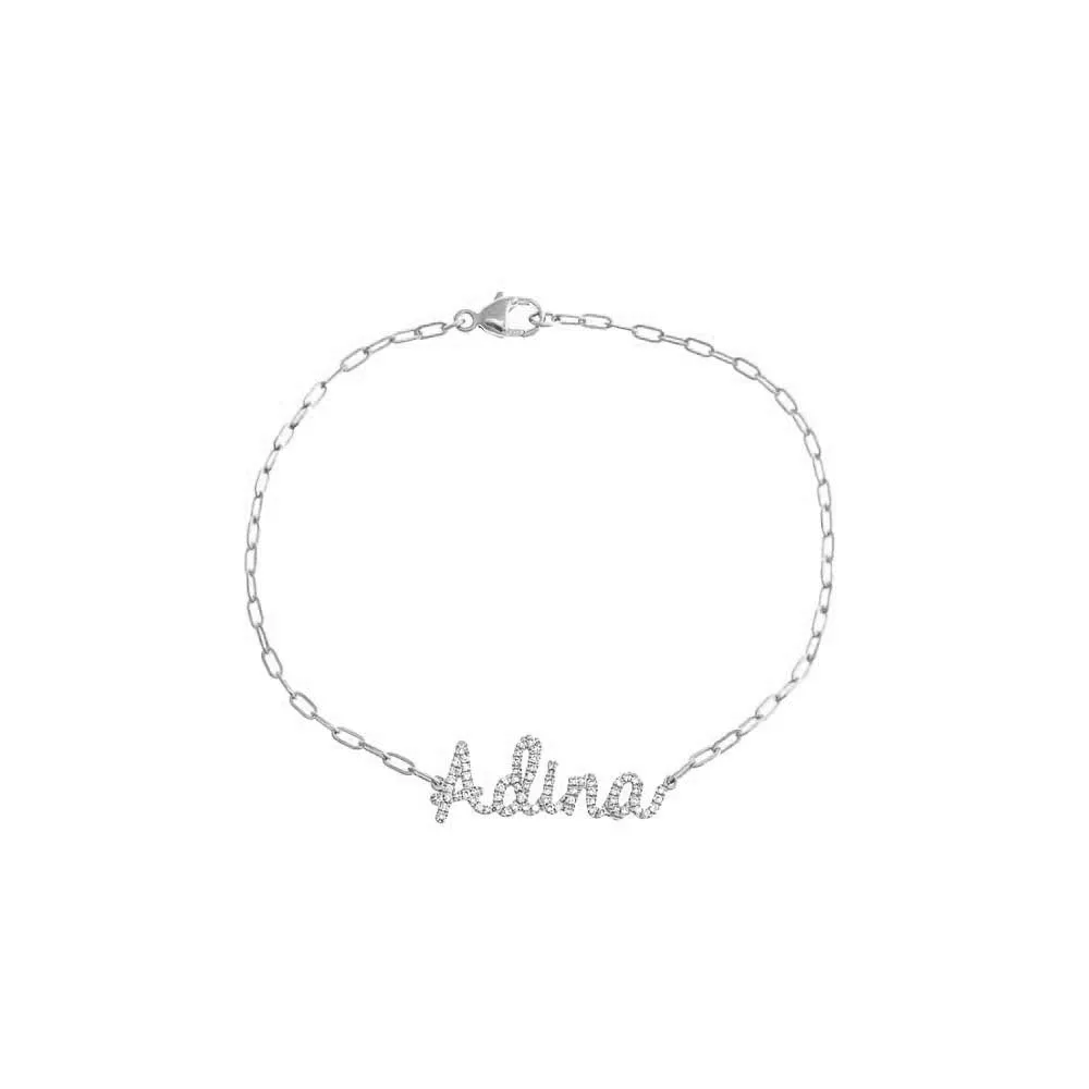 Diamond Script Name Paperclip Bracelet 14K sold by Adina Eden's product image thumbnail 3