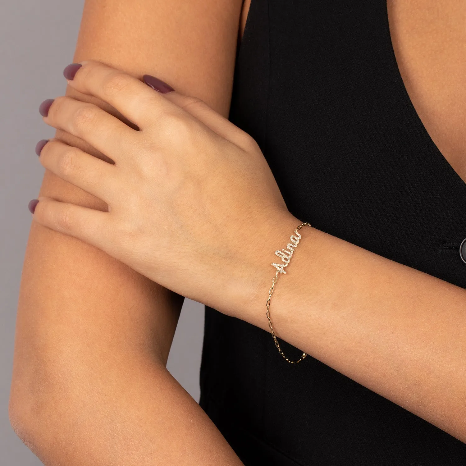 Diamond Script Name Paperclip Bracelet 14K sold by Adina Eden's product image thumbnail 2