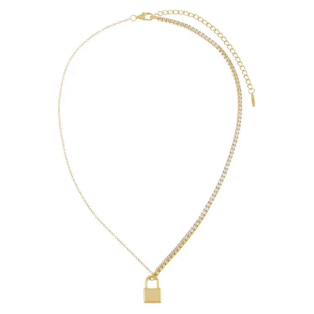 Chain x Tennis Lock Necklace sold by Adina Eden's product image thumbnail 3