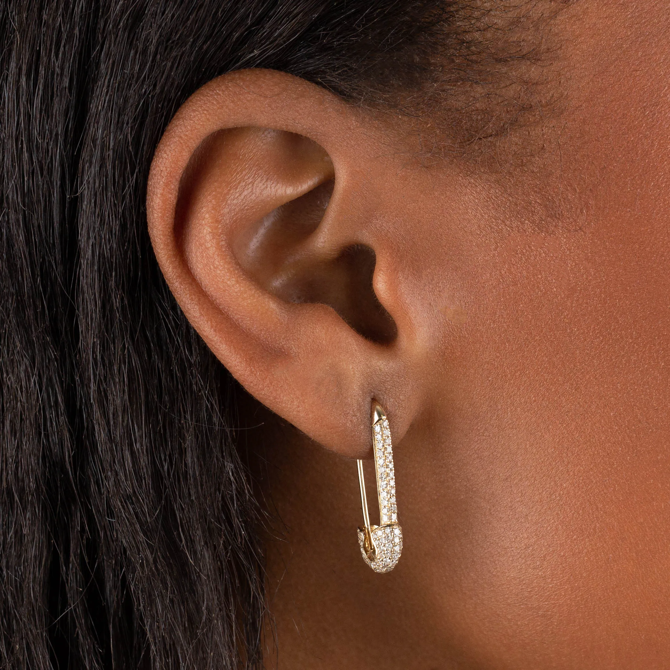 Diamond Safety Pin Drop Earring 14K sold by Adina Eden's product image thumbnail 2