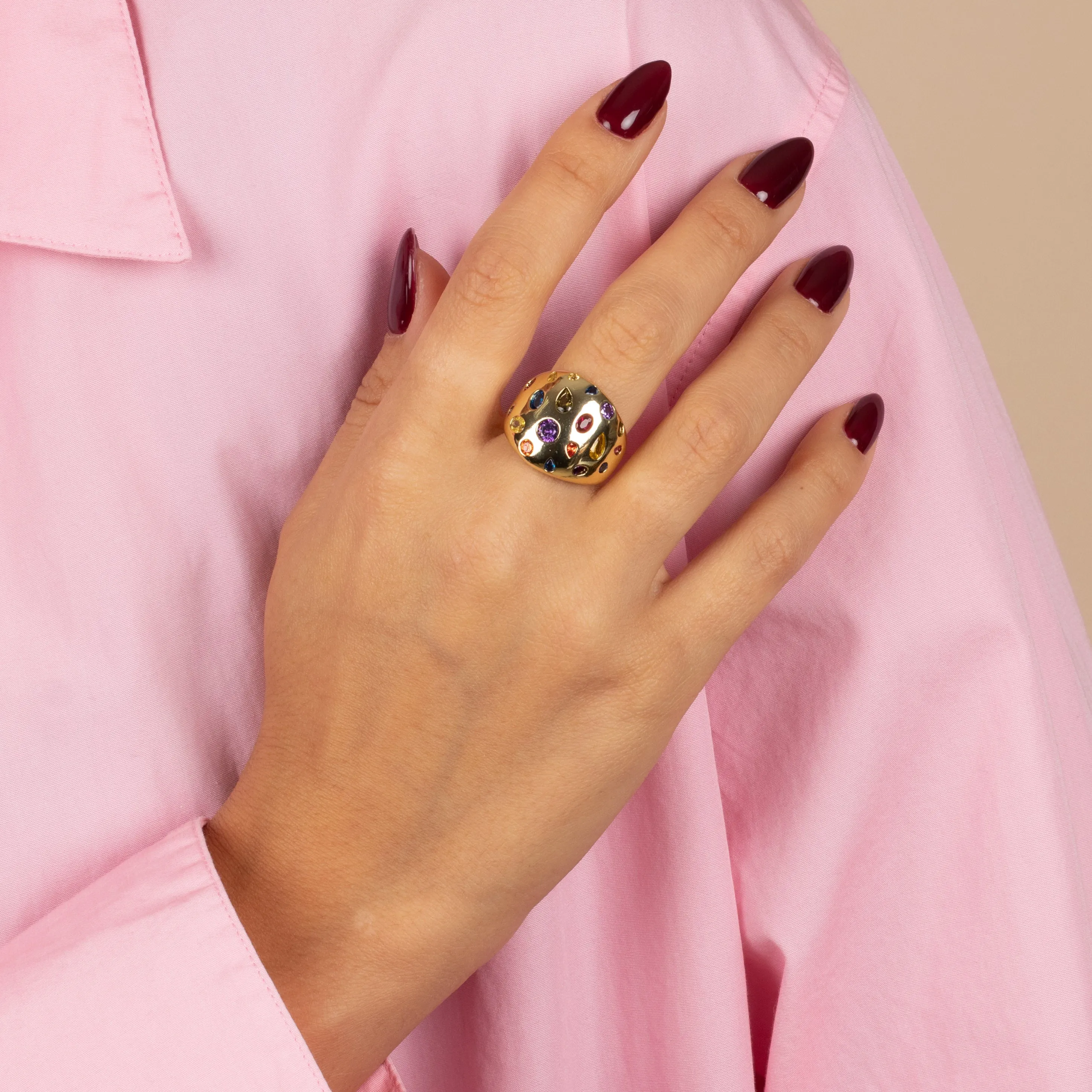 Colored Multi Shape Scattered Dome Ring sold by Adina Eden's product image thumbnail 2