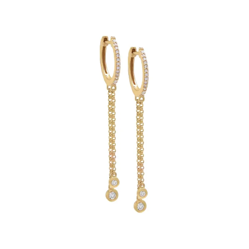 Diamond Dangling Double Bezel Chain Huggie Earring 14K sold by Adina Eden's