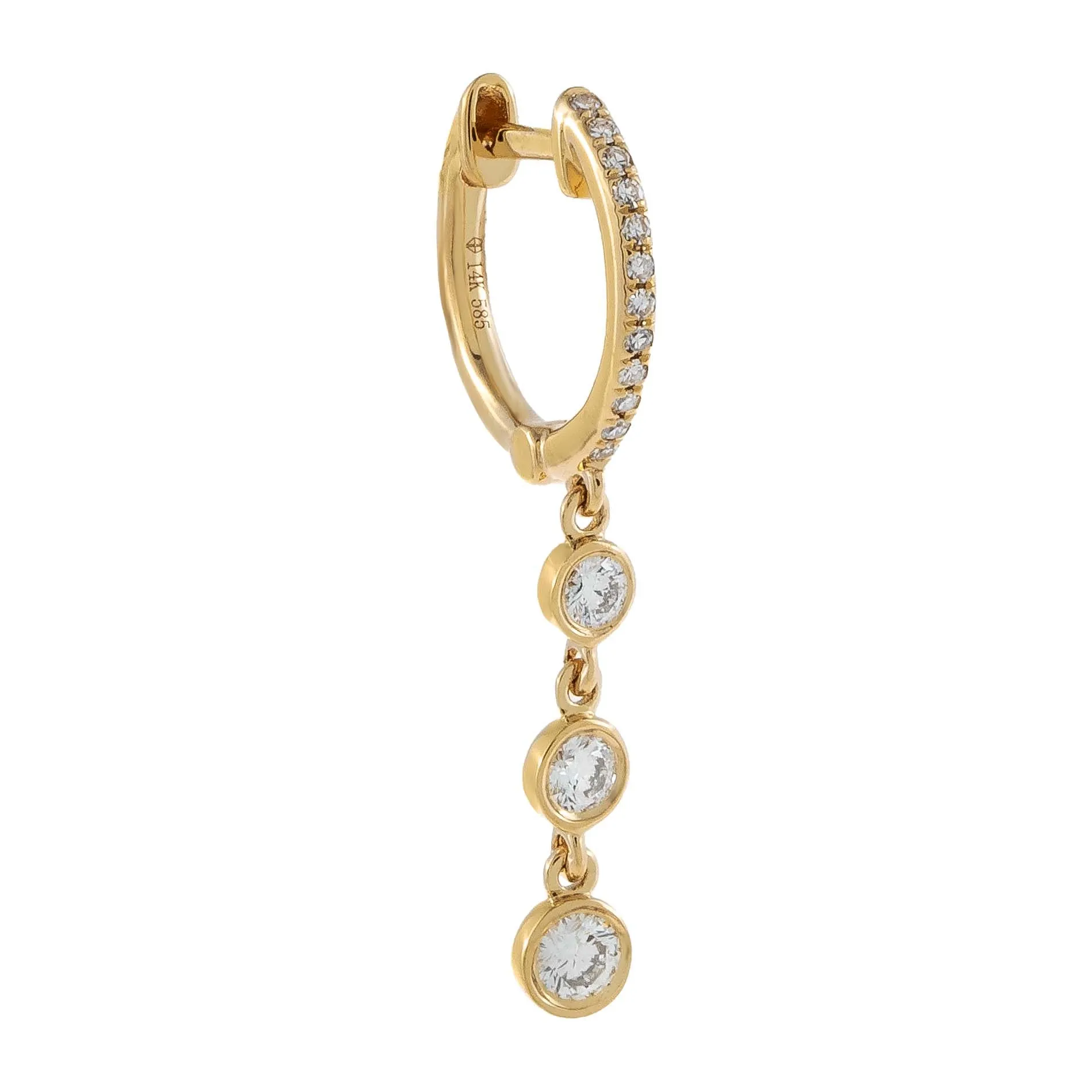 Diamond Bezel Drop Huggie Earring 14K sold by Adina Eden's