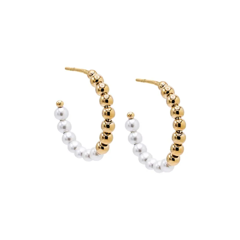 Half Pearl/Beaded Open Hoop Earring sold by Adina Eden's