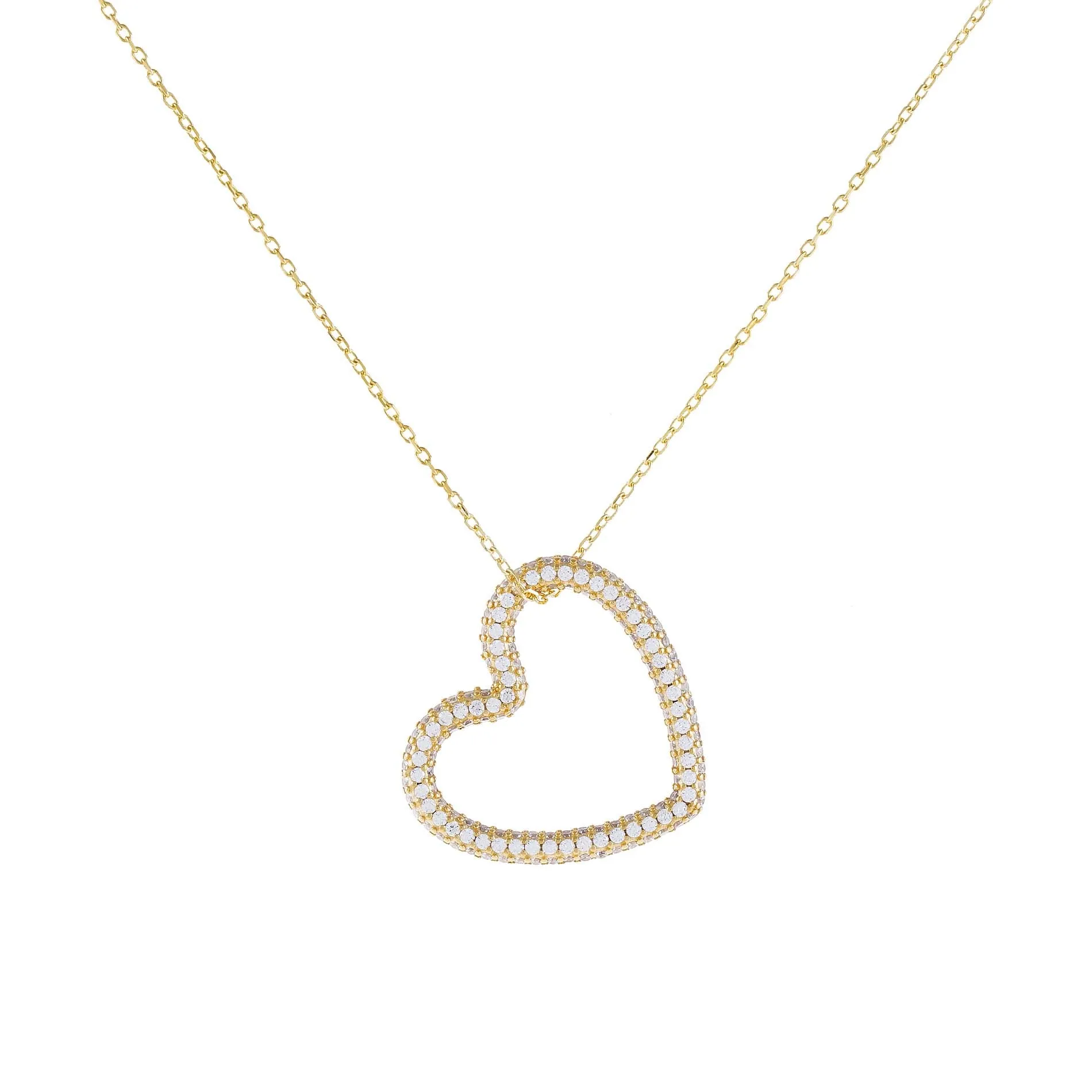 Pavé Open Heart Charm Necklace sold by Adina Eden's