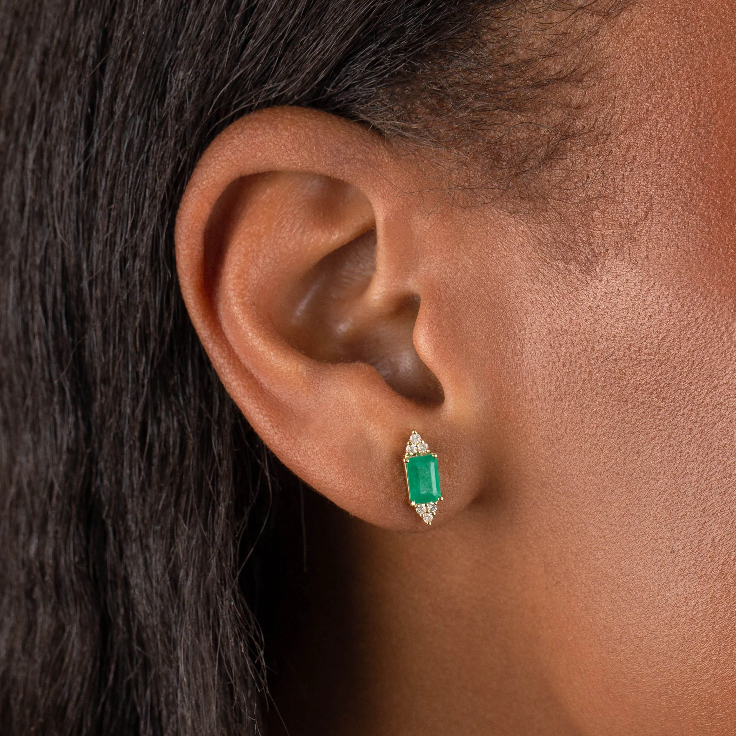 Diamond X Emerald Baguette Stud Earring 14K sold by Adina Eden's product image thumbnail 2