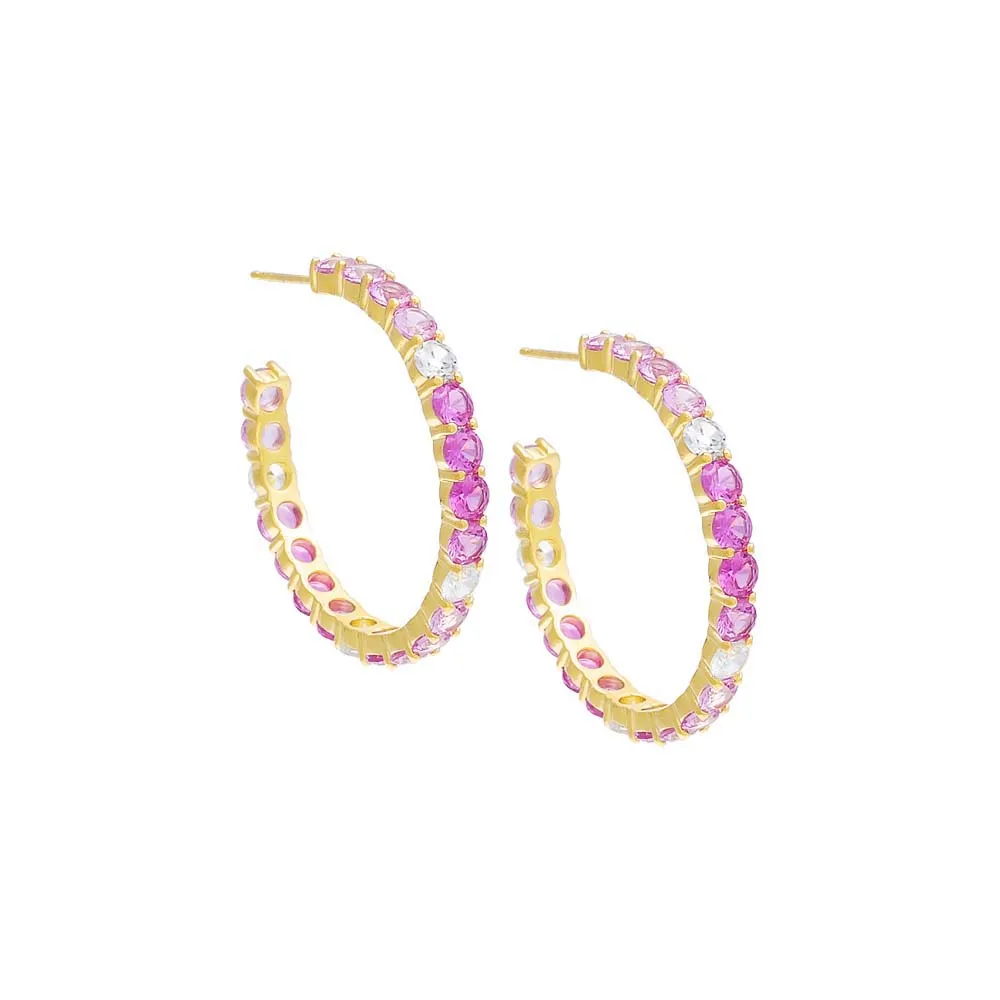 Colored Round Stone Hoop Earring sold by Adina Eden's