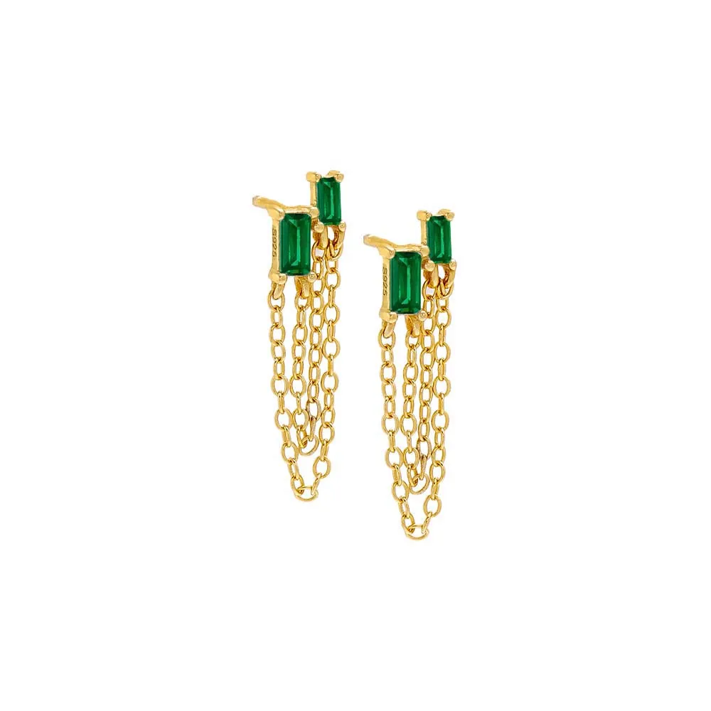 Colored Baguette Double Chain Stud Earring sold by Adina Eden's