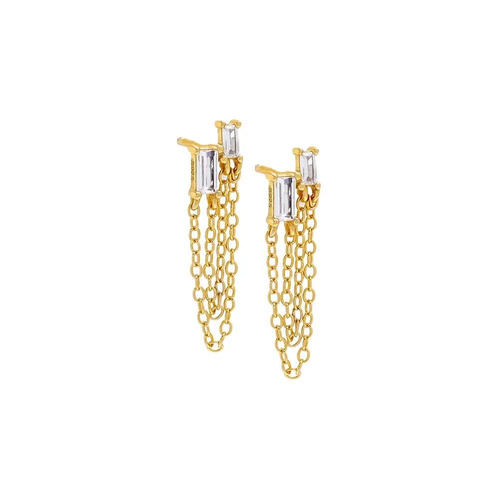 Colored Baguette Double Chain Stud Earring sold by Adina Eden's product image thumbnail 4