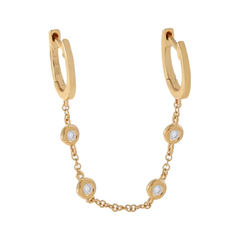 Double Diamond Bezel Chain Huggie Earring 14K sold by Adina Eden's