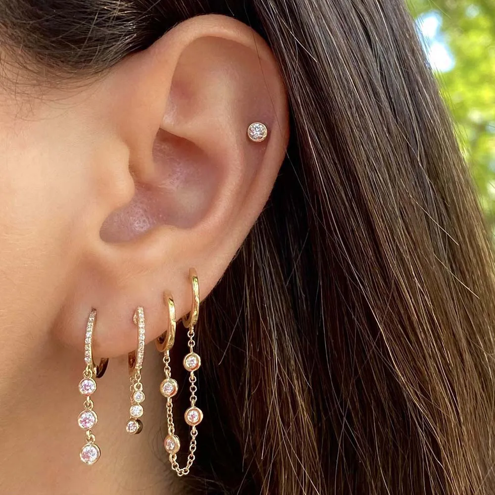 Double Diamond Bezel Chain Huggie Earring 14K sold by Adina Eden's product image thumbnail 4