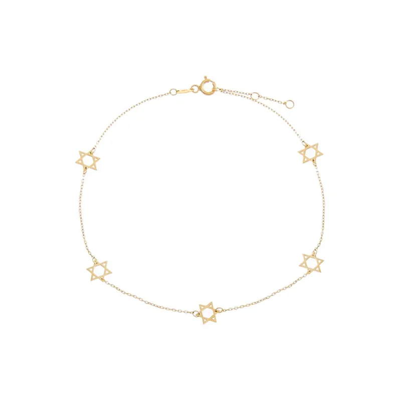 Solid Multi Star Of David Anklet 14K sold by Adina Eden's