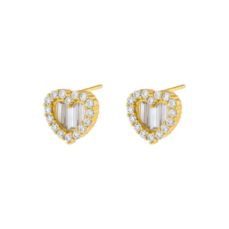 Baguette CZ Heart Stud Earring sold by Adina Eden's