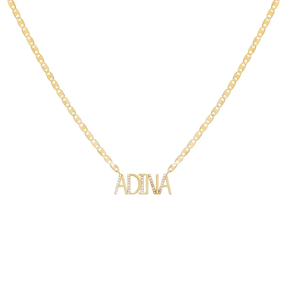 Solid X Pave Uppercase Nameplate Link Necklace sold by Adina Eden's
