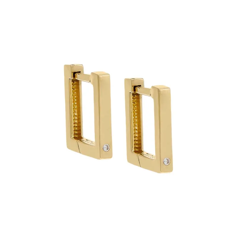 Single Diamond Square Huggie Earring 14K sold by Adina Eden's