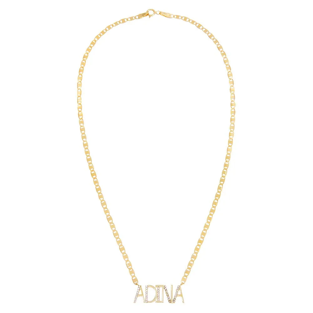 Solid X Pave Uppercase Nameplate Link Necklace sold by Adina Eden's product image thumbnail 2