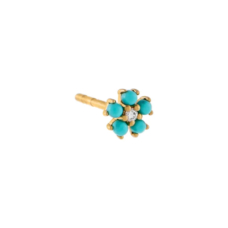Turquoise Flower Stud Earring 14K sold by Adina Eden's
