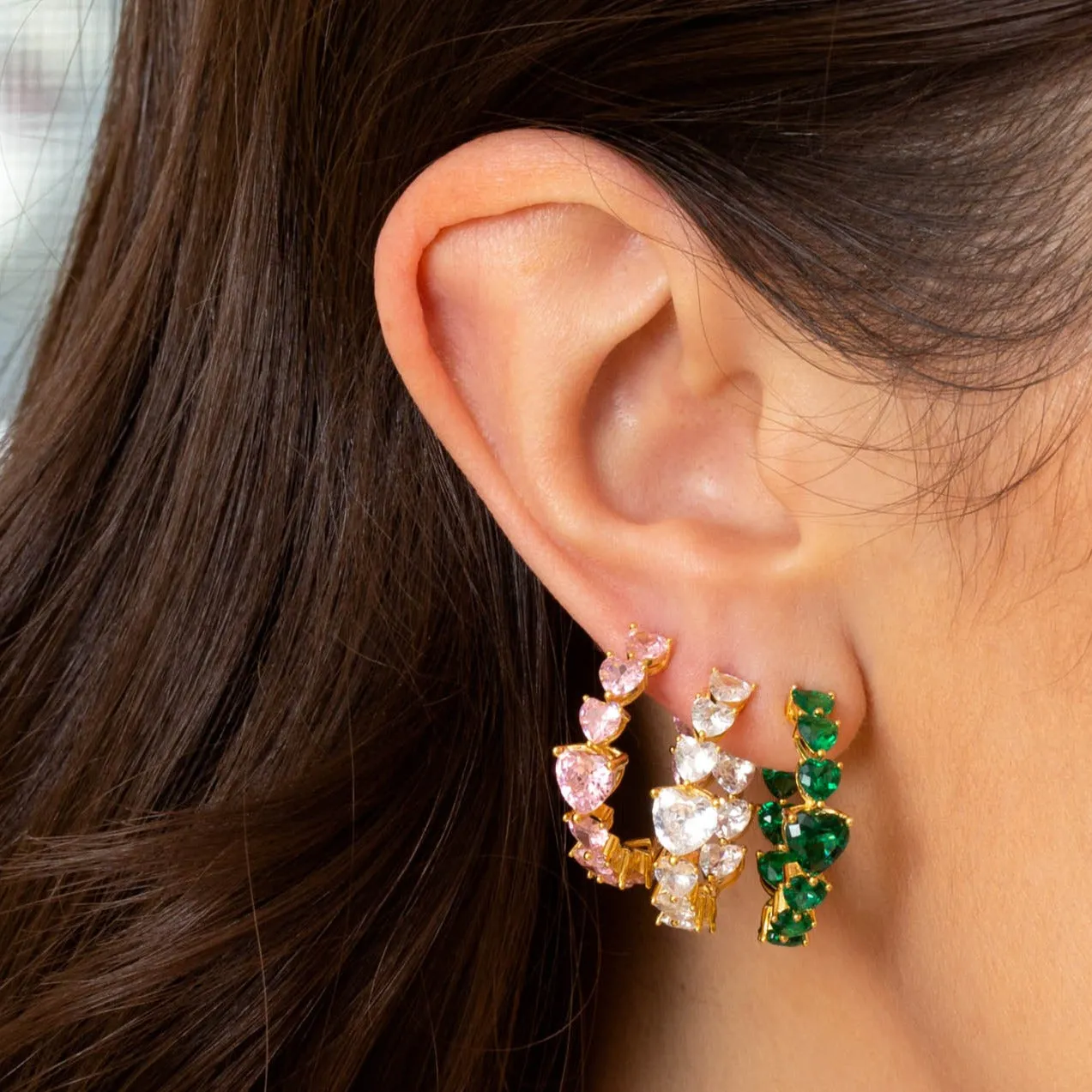 Chunky CZ Heart Hoop Earring sold by Adina Eden's product image thumbnail 2