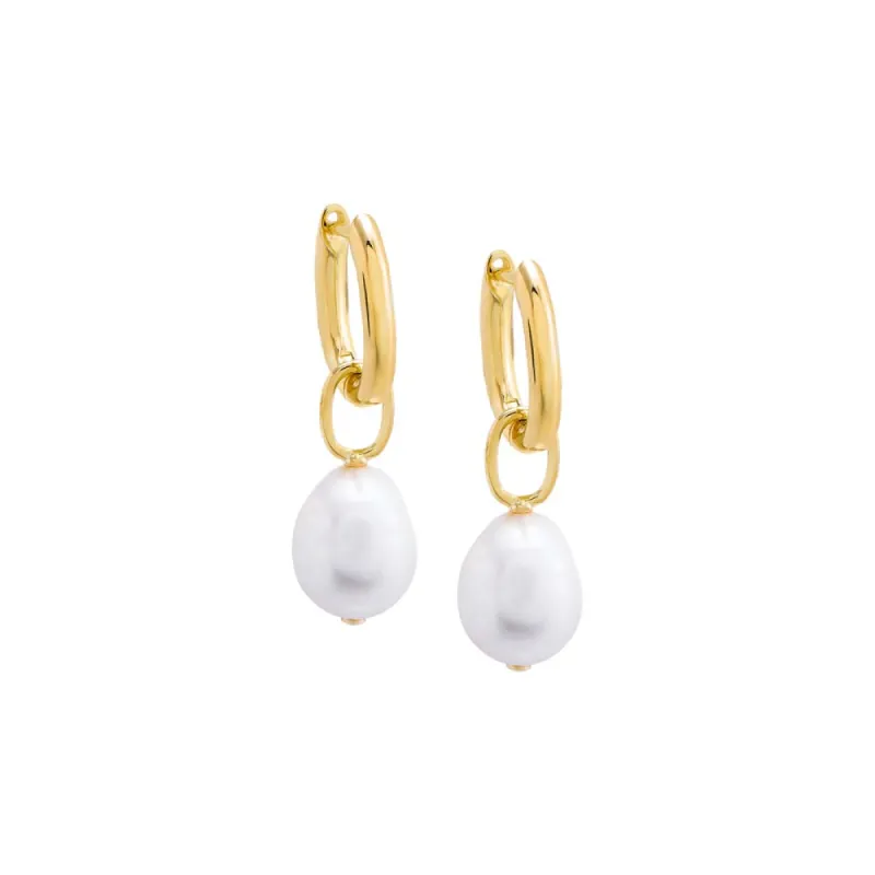 Dangling Pearl X Oval Hoop Earring sold by Adina Eden's