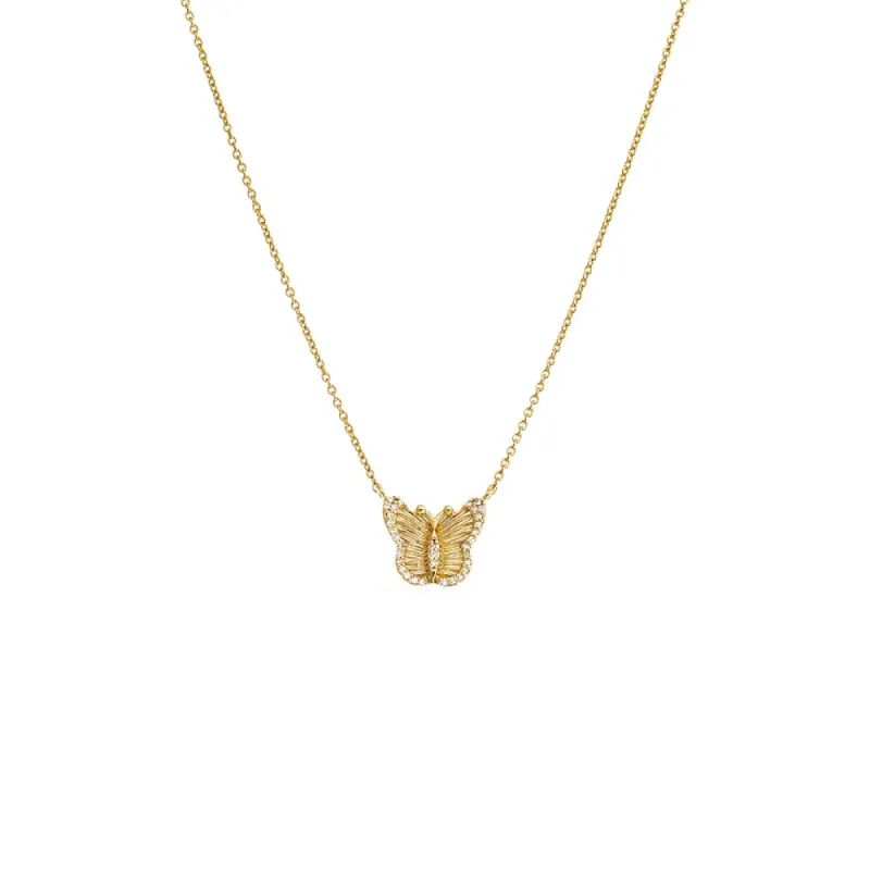 Diamond Pave Ridged Butterfly Pendant Necklace 14K sold by Adina Eden's