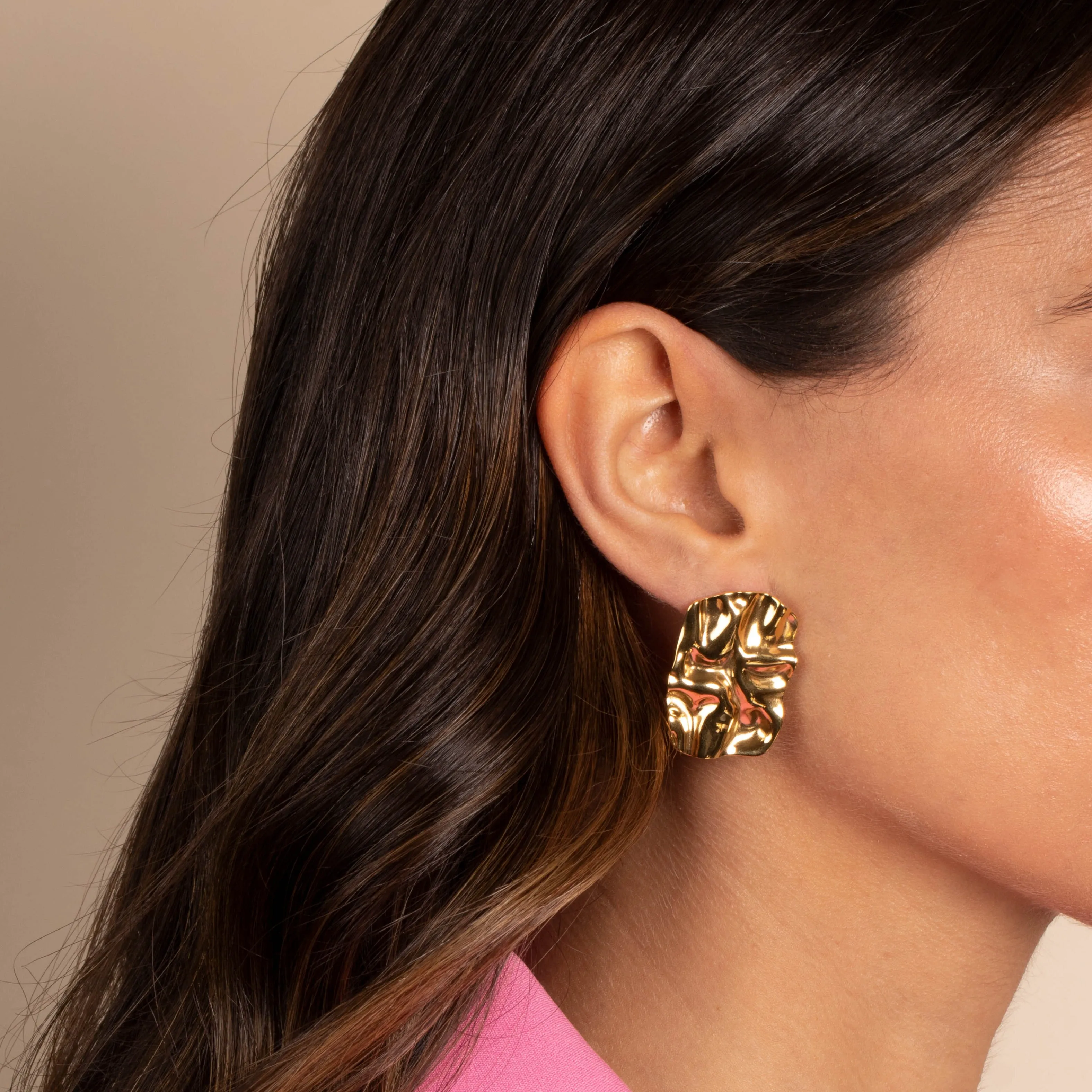 Fluid Ridged Square On The Ear Stud Earring sold by Adina Eden's product image thumbnail 2