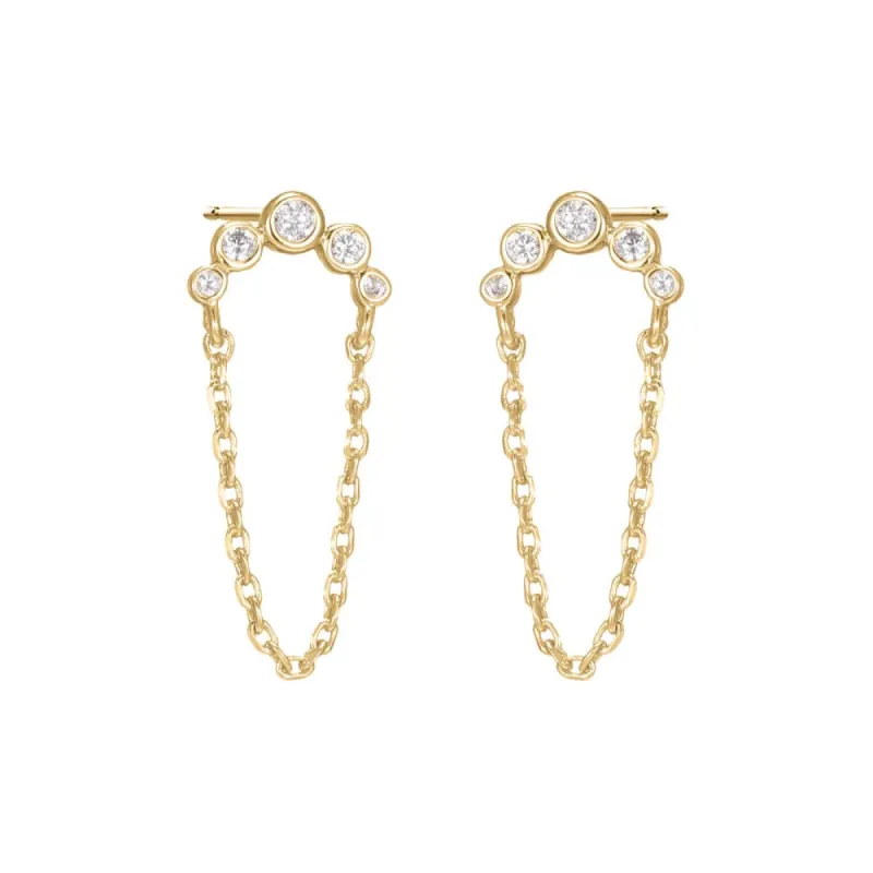 CZ Bezel Curved Bar Chain Stud Earring sold by Adina Eden's
