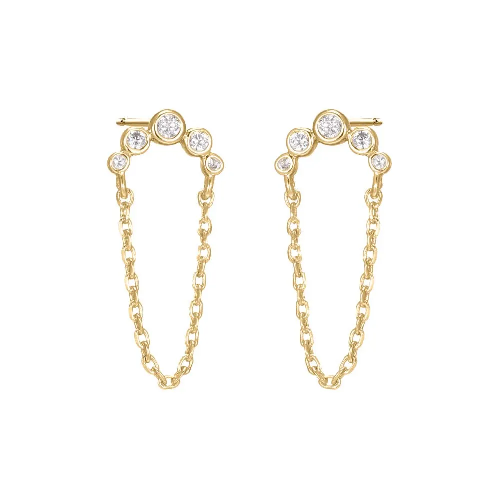 CZ Bezel Curved Bar Chain Stud Earring sold by Adina Eden's