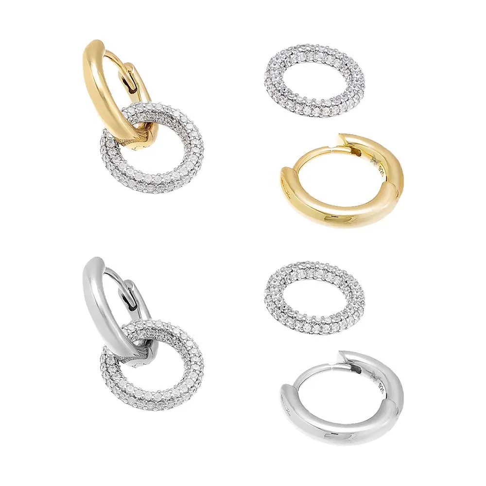 Solid/Pave Interlocked Hoop Earring sold by Adina Eden's product image thumbnail 3