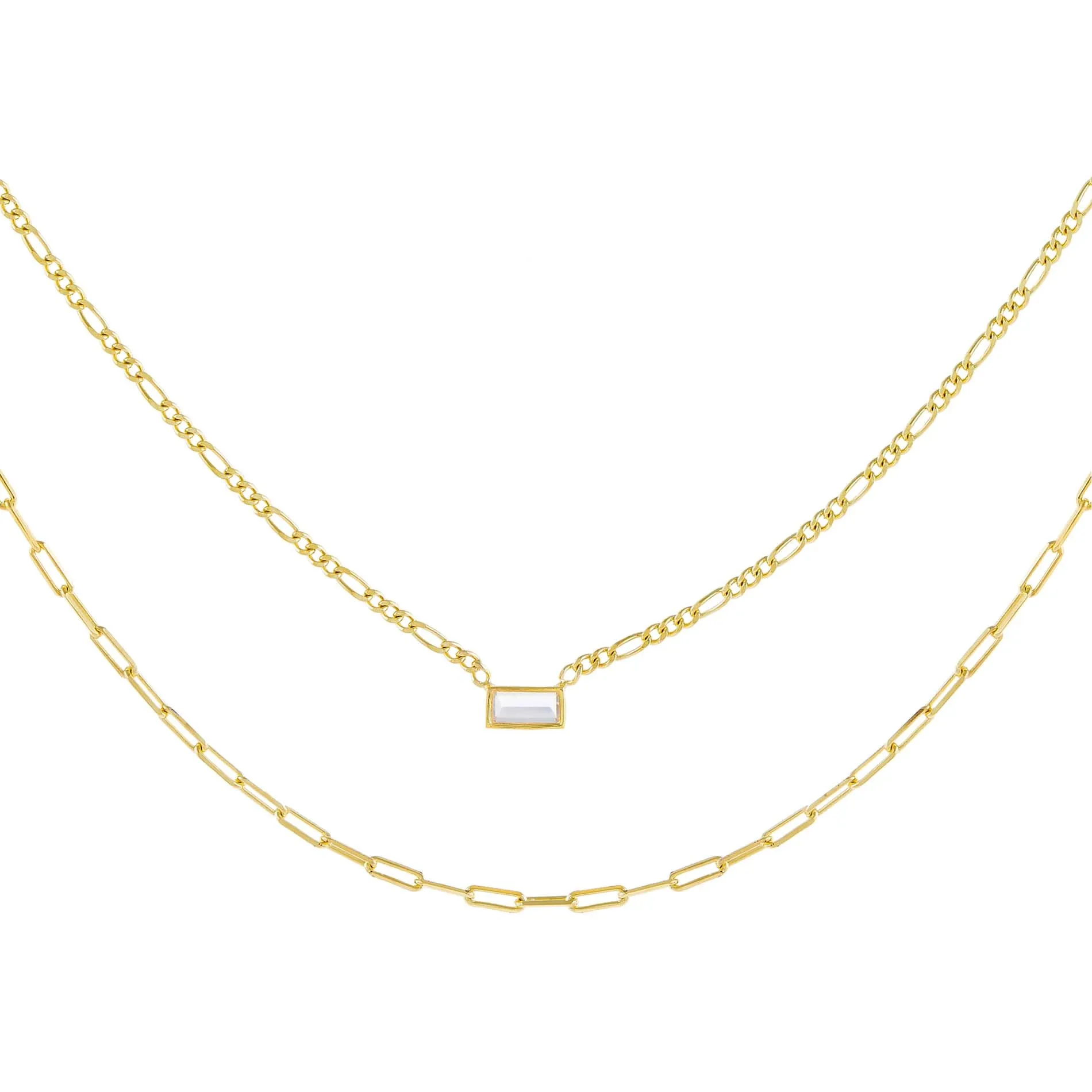 CZ Baguette Figaro X Oval Link Necklace sold by Adina Eden's