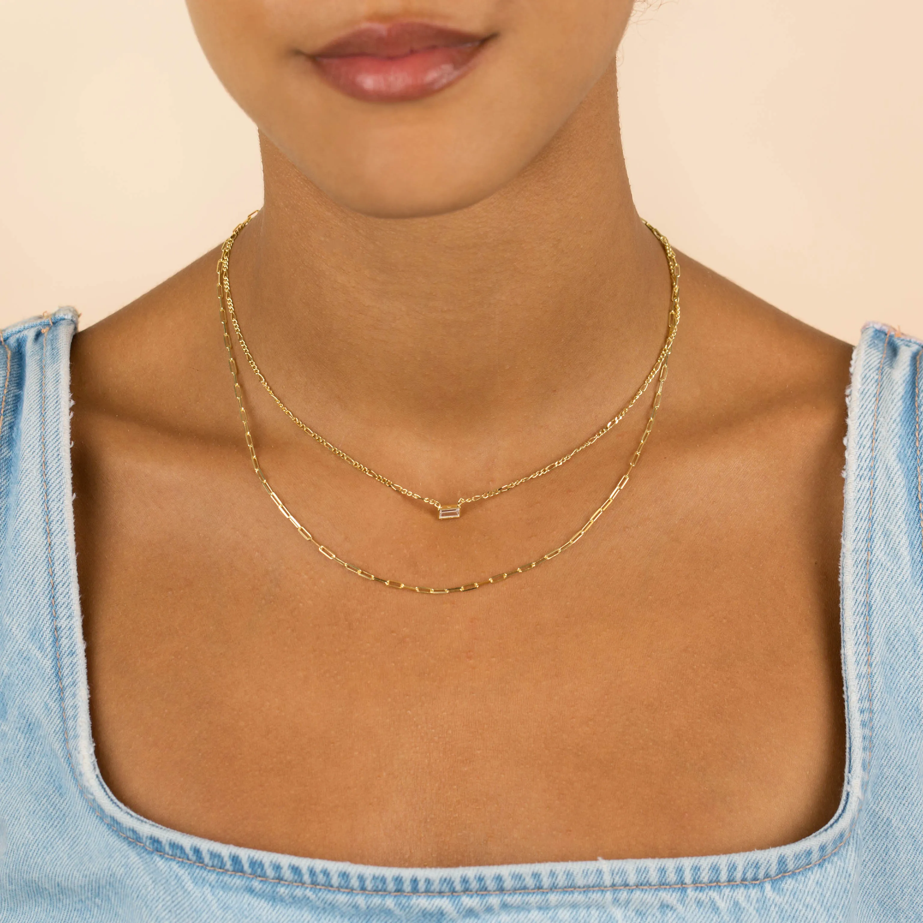 CZ Baguette Figaro X Oval Link Necklace sold by Adina Eden's product image thumbnail 2