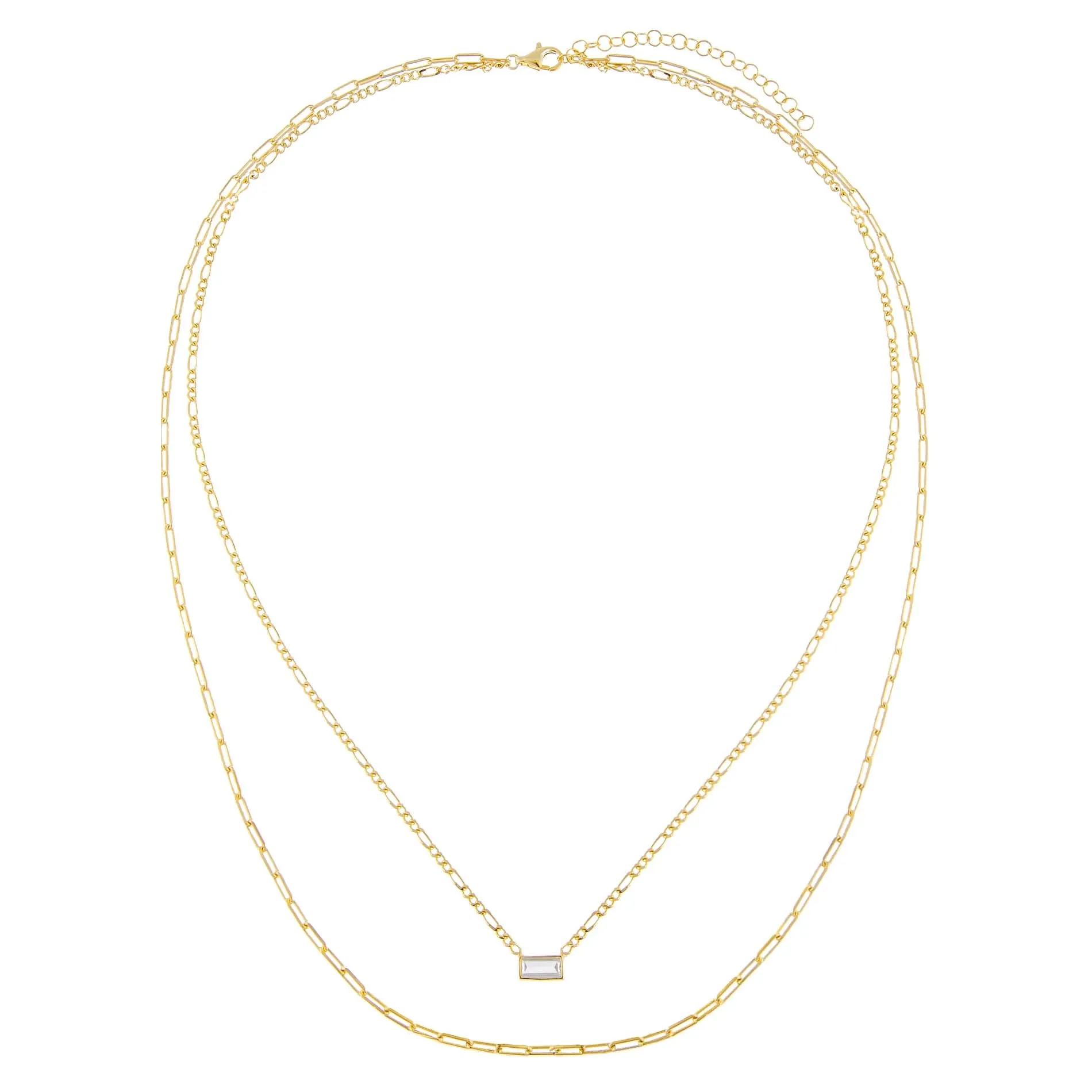 CZ Baguette Figaro X Oval Link Necklace sold by Adina Eden's product image thumbnail 3