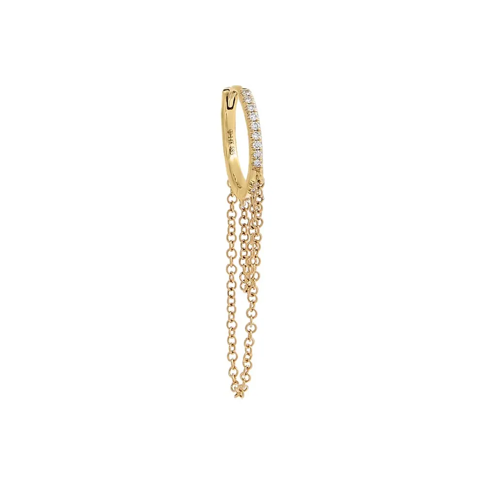 Diamond Double Drop Chain Huggie Earring 14K sold by Adina Eden's product image thumbnail 2