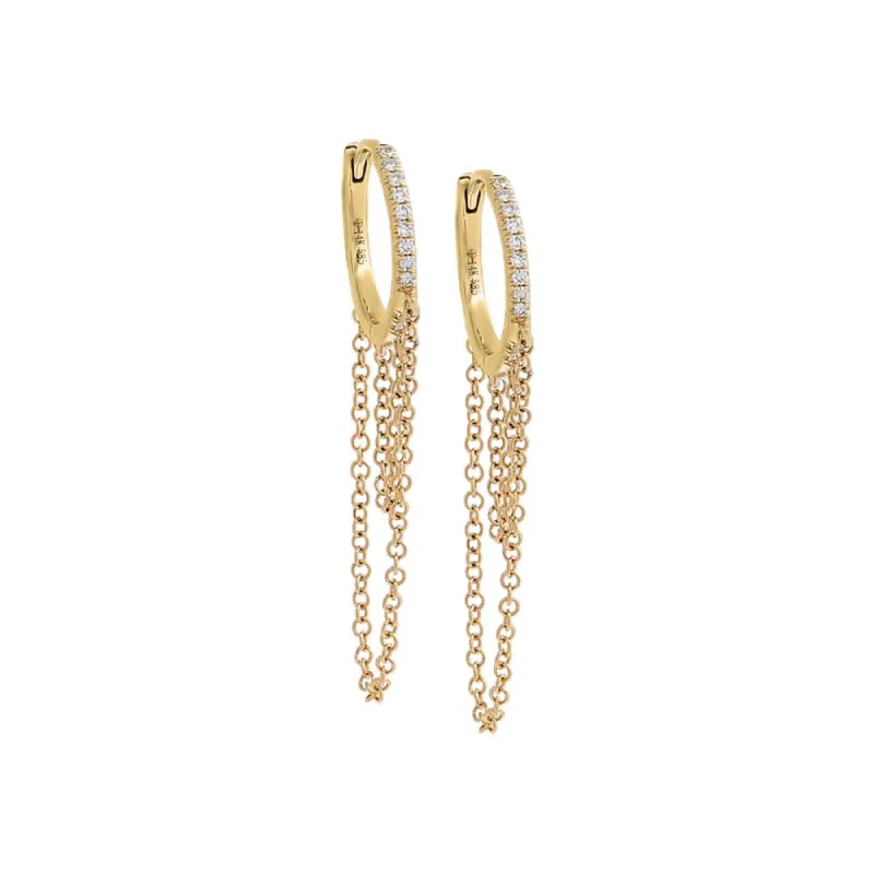 Diamond Double Drop Chain Huggie Earring 14K sold by Adina Eden's