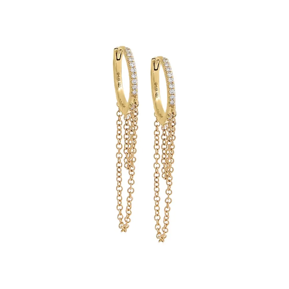 Diamond Double Drop Chain Huggie Earring 14K sold by Adina Eden's