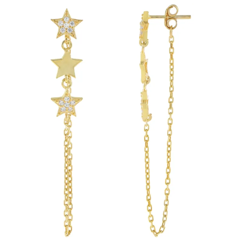 Triple Star Chain Drop Stud Earring sold by Adina Eden's
