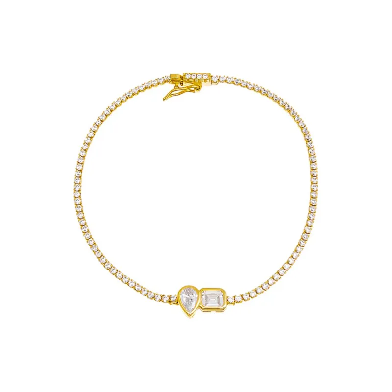 Teardrop X Emerald Bezel-Set Thin Tennis Bracelet sold by Adina Eden's