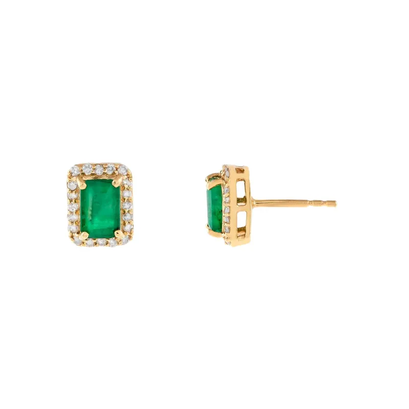 Diamond X Emerald Square Stud Earring 14K sold by Adina Eden's