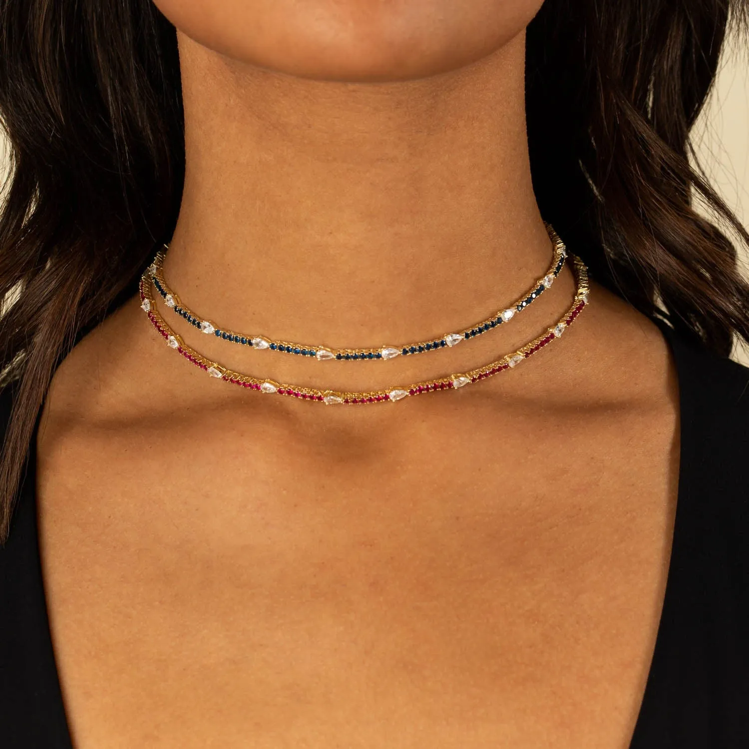 CZ Colored Teardrop Tennis Choker sold by Adina Eden's product image thumbnail 4