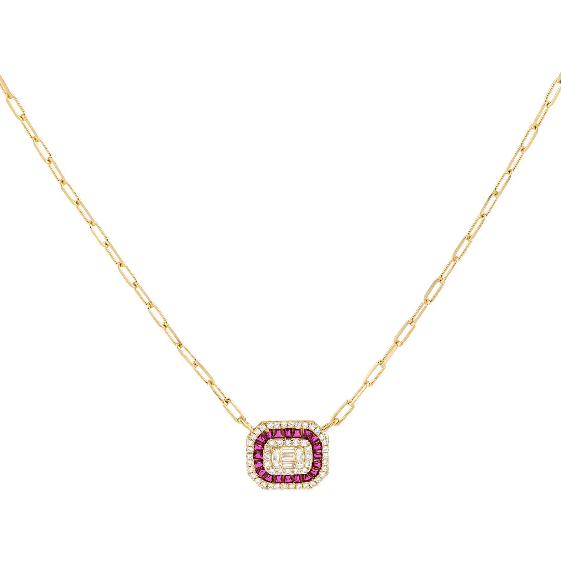 CZ Colored Illusion Baguette Link Necklace sold by Adina Eden's product image thumbnail 4
