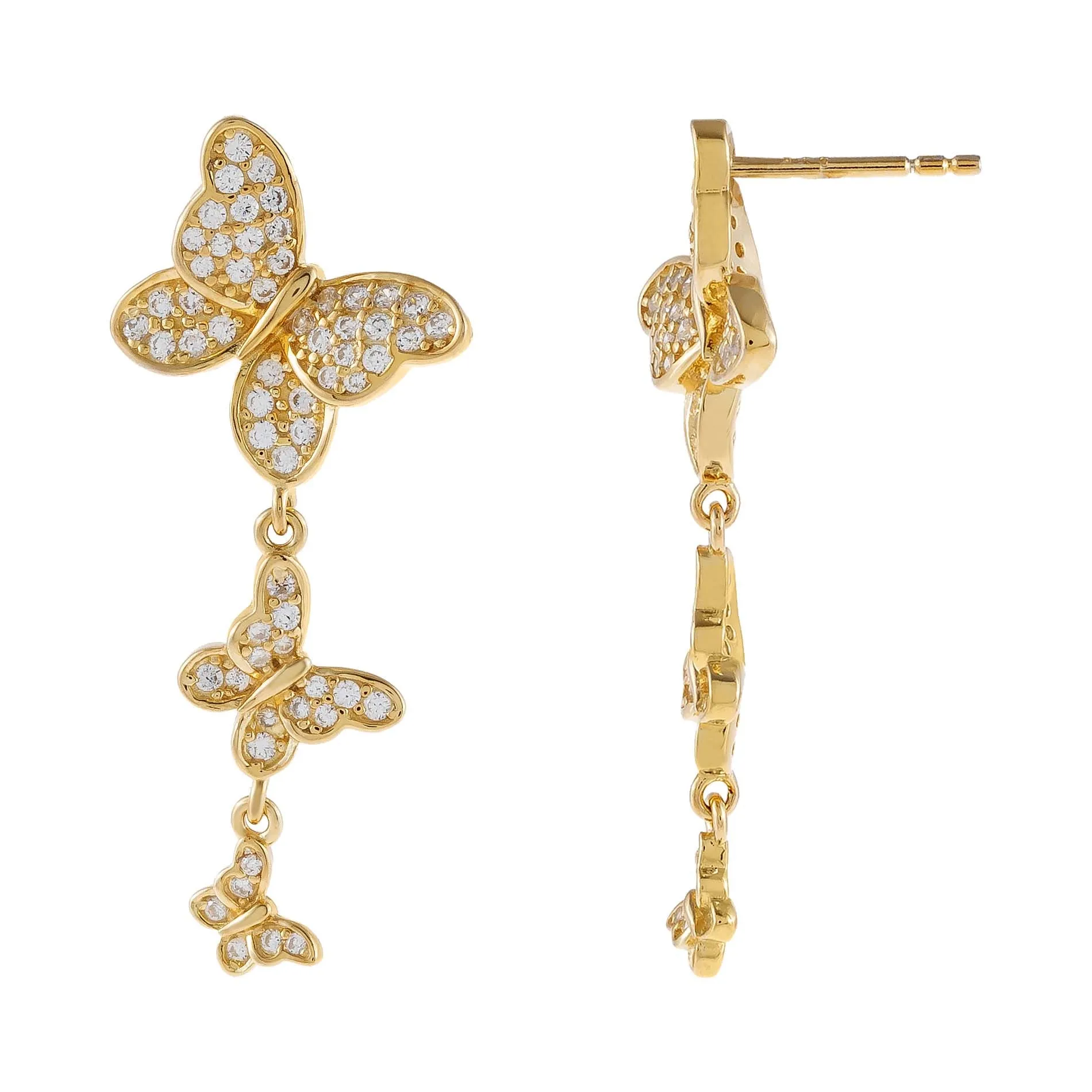 Pavé Triple Butterfly Drop Stud Earring sold by Adina Eden's