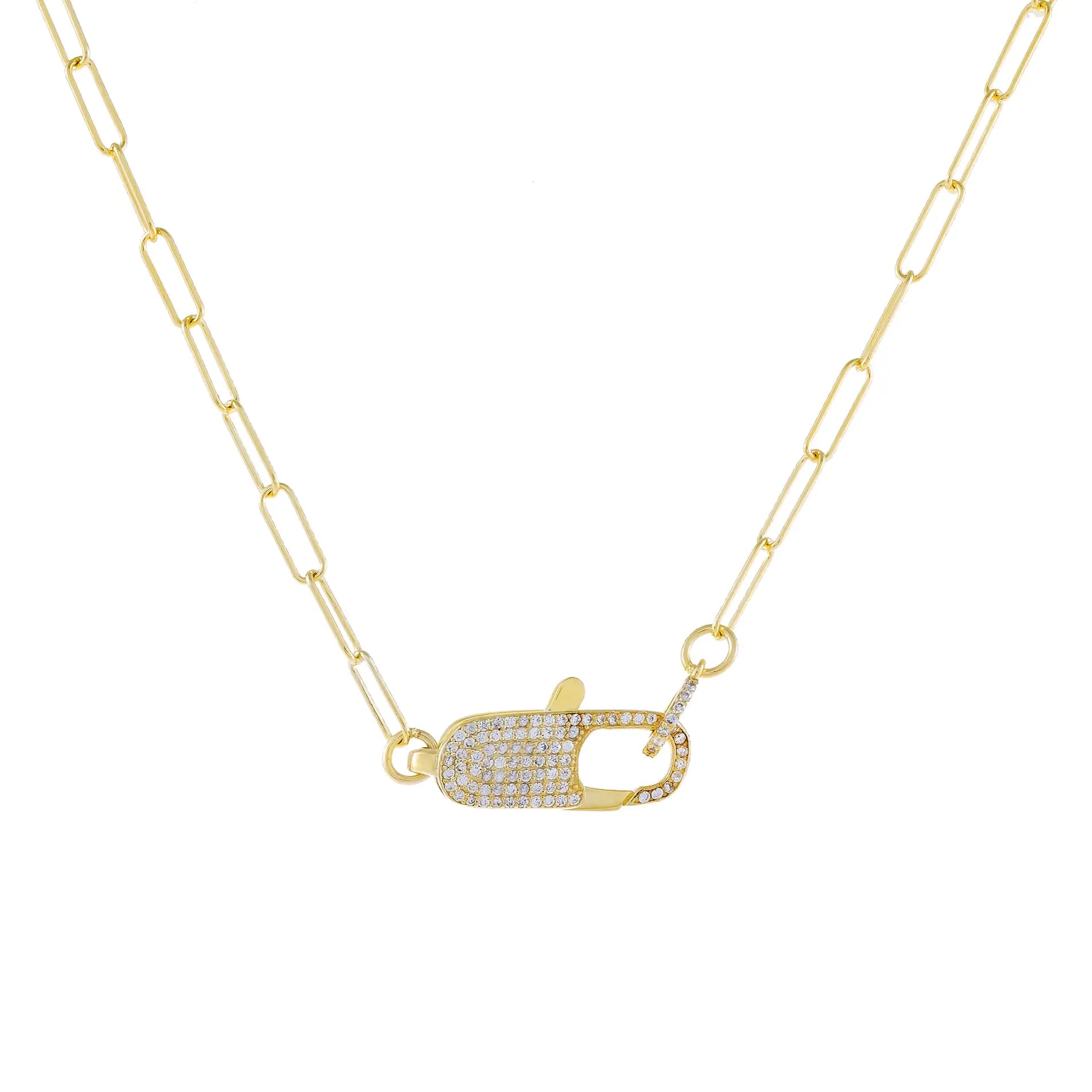 Large Pavé Clasp Oval Link Necklace sold by Adina Eden's